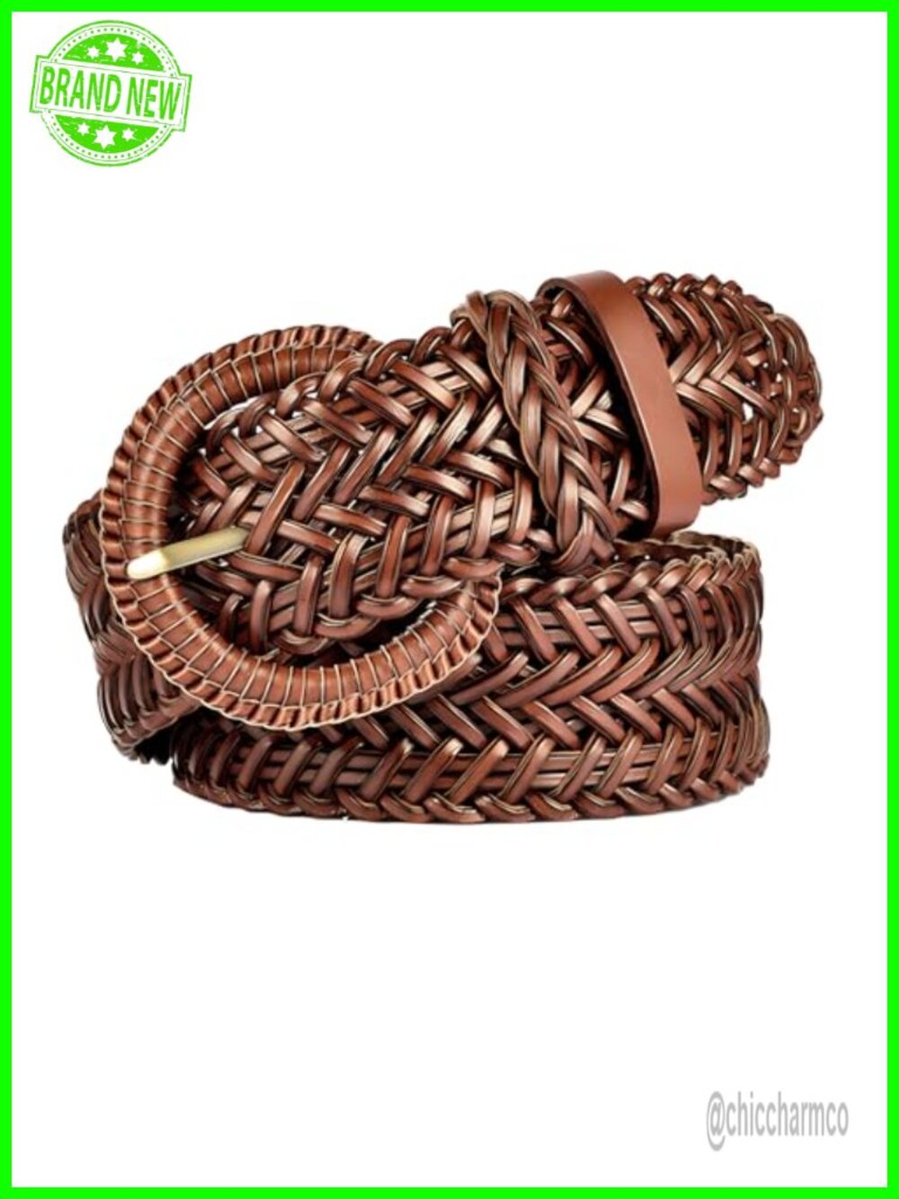 Women Hand-Woven Leather Braided Belt 1.6 Inch with Vintage Prong Buckle